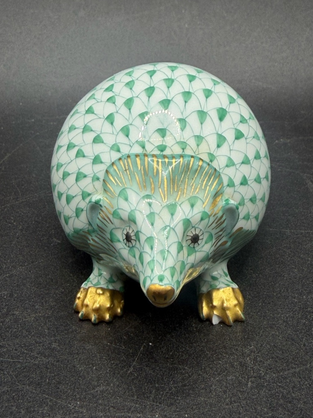 2001 Herend Hungary Hand Painted Fishnet Porcelain Hedgehog Figurine Figure